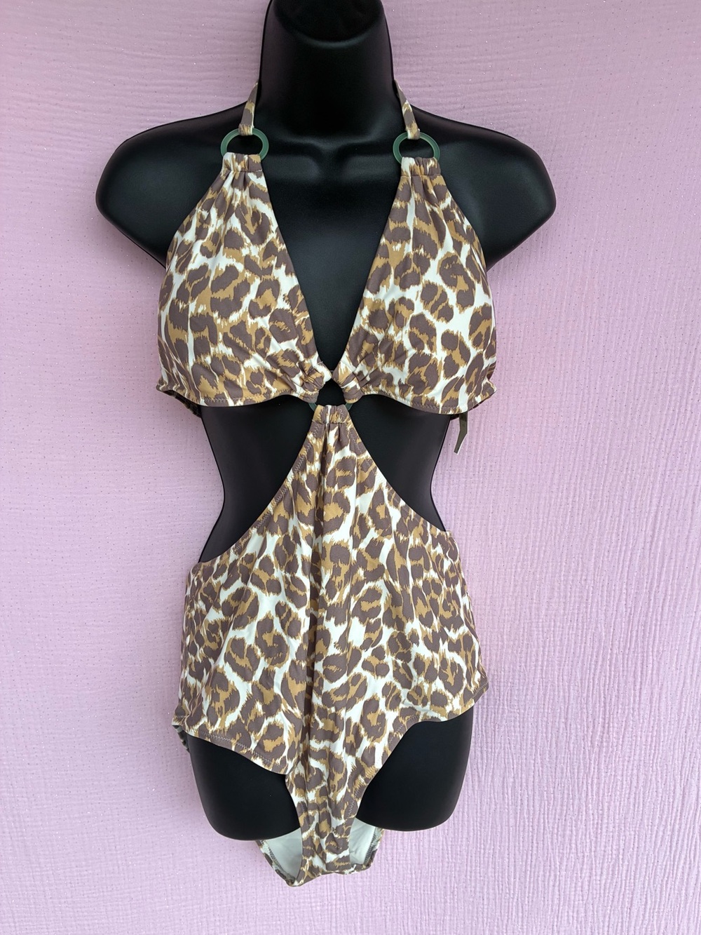 aerie Leopard Print Cut Out Halter One Piece Swimsuit XL NWT